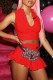 Red Casual Solid Patchwork Flounce V Neck Sleeveless Two Pieces