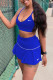 Blue Sexy Sportswear Solid Embroidered Spaghetti Strap Sleeveless Two Pieces