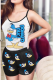 Navy Sexy Print Patchwork Spaghetti Strap Sleeveless Two Pieces