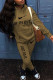 Coffee Fashion Sportswear Print Patchwork Hooded Collar Long Sleeve Two Pieces