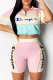 White Casual Print Patchwork Zipper Collar Half Sleeve Two Pieces