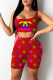 Red Fashion Casual Print Strap Design U Neck Sleeveless Two Pieces
