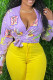 Light Purple Fashion Casual Print Bandage V Neck Tops