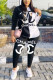 Black White Fashion Casual Print Patchwork O Neck Long Sleeve Two Pieces