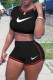 Black Casual Sportswear Embroidery Basic O Neck Short Sleeve Two Pieces