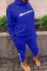 Blue Casual Print Patchwork Zipper Collar Long Sleeve Two Pieces