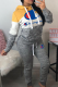 Grey Casual Print Patchwork Hooded Collar Long Sleeve Two Pieces