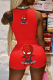 Red Casual Print Patchwork O Neck Sleeveless Two Pieces