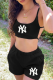 Black Casual Print Hollowed Out Spaghetti Strap Sleeveless Two Pieces