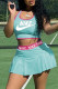 Cyan Sexy Sportswear Letter Print Basic U Neck Sleeveless Two Pieces