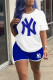 Blue Casual Print Patchwork O Neck Short Sleeve Two Pieces