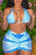 Baby Blue Sexy Print Patchwork Frenulum Swimwears Three Pieces