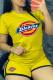 Yellow Fashion Casual Print Basic O Neck Short Sleeve Two Pieces