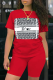 Red Casual Print Patchwork O Neck Short Sleeve Two Pieces