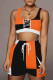 Tangerine Red Casual Sportswear Color Lump Printing O Neck Sleeveless Two Pieces