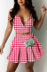 Red Casual Plaid Print Patchwork U Neck Sleeveless Two Pieces