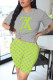 Grey Fashion Casual Print Basic O Neck Short Sleeve Two Pieces