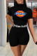 Black Fashion Casual Print Basic Turtleneck Short Sleeve Two Pieces
