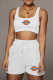 White Casual Print Patchwork U Neck Sleeveless Two Pieces