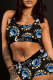 Blue Black Sexy Print Patchwork U Neck Sleeveless Two Pieces