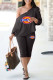 Black Fashion Casual Print Backless Oblique Collar Long Sleeve Two Pieces