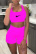 Rose Red Fashion Casual Sportswear Solid Basic U Neck Sleeveless Two Pieces