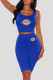 Blue Casual Sportswear Print Vests U Neck Sleeveless Two Pieces