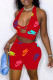 Red Casual Sportswear Letter Print Hollowed Out Halter Sleeveless Two Pieces