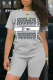 Grey Casual Print Patchwork O Neck Short Sleeve Two Pieces