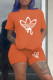 Orange Fashion Casual Print Basic O Neck Short Sleeve Two Pieces