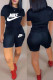 Black Fashion Casual Print Basic O Neck Short Sleeve Two Pieces