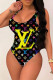 Black Fashion Sexy Print Backless Swimwears