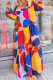 Multicolor Fashion Casual Print With Belt Off the Shoulder Long Sleeve Dresses