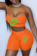 Orange Sexy Print Patchwork Spaghetti Strap Sleeveless Two Pieces