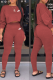 Purplish Red Casual Print Patchwork O Neck Long Sleeve Two Pieces
