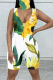 White Sexy Print Patchwork V Neck Skinny Rompers