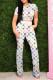 White Fashion Casual Print Basic O Neck Short Sleeve Two Pieces