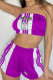 Purple Sexy Casual Print Backless Strapless Sleeveless Two Pieces
