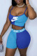Blue Casual Sportswear Letter Print Patchwork Spaghetti Strap Sleeveless Two Pieces