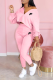 Pink Casual Print Patchwork One Shoulder Long Sleeve Two Pieces