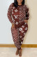 Burgundy Fashion Street Print Patchwork O Neck Long Sleeve Two Pieces