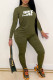 Green Fashion Casual Print Patchwork O Neck Long Sleeve Two Pieces