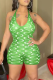 Green Sexy Print Patchwork Halter Skinny Rompers