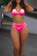 Rose Red Fashion Sexy Print Backless Swimwears Four-piece Set