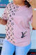 Pink Fashion Casual Print Basic O Neck T-Shirts