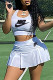White Elegant Letter Asymmetrical U Neck Sleeveless Two Pieces