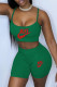 Green Sexy Print Patchwork Spaghetti Strap Sleeveless Two Pieces