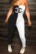 Black And White Sexy Letter Print Patchwork Strapless Jumpsuits
