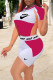 Purple Sportswear Print Patchwork O Neck Short Sleeve Two Pieces