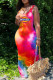 Red Sexy Casual Print Tie-dye U Neck Sleeveless Long Dress
